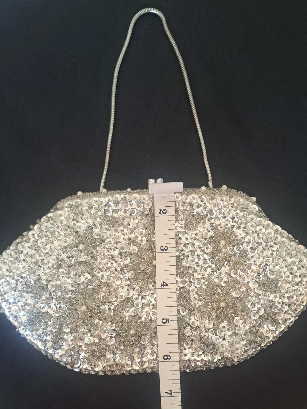 Hand Made In The Crown Colony Of Hongkong Silver Sequin Evening Wristlet Clutch